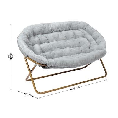 Flash Furniture Eleanor Faux Fur Folding Double Saucer Chair with 2 Ottomans, Gray (FVFDS0012FGYSGD)