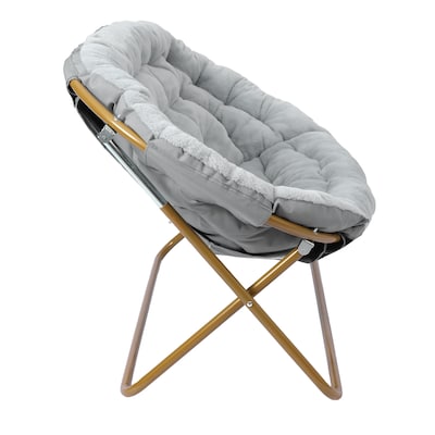 Flash Furniture Eleanor Faux Fur Folding Double Saucer Chair with 2 Ottomans, Gray (FVFDS0012FGYSGD)