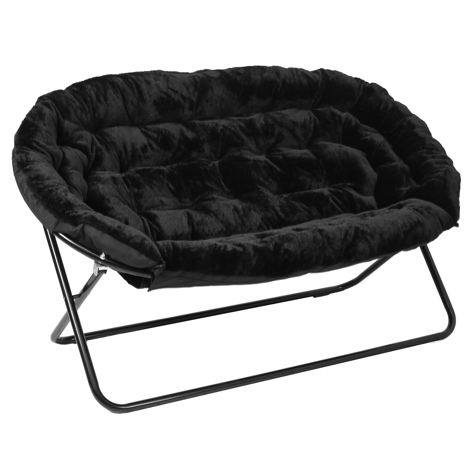 Flash Furniture Eleanor Faux Fur Folding Double Saucer Chair, Black (FVFDS1BKBK)