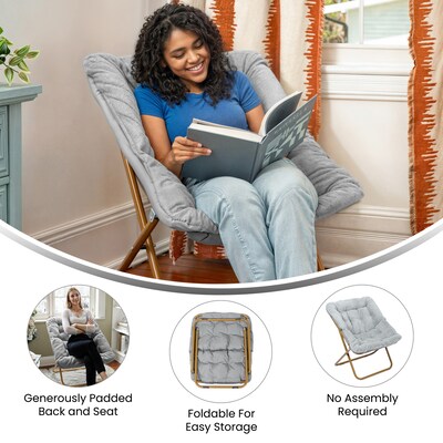 Flash Furniture Archer Faux Fur Folding Saucer Chair, Gray (FVFSC027GYSGD)