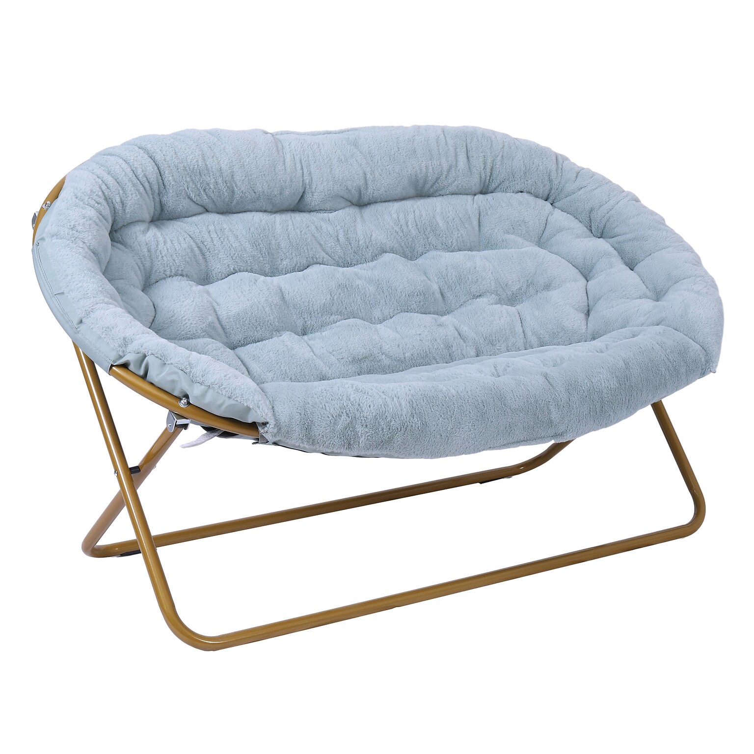 Flash Furniture Eleanor Faux Fur Folding Double Saucer Chair, Dusty Aqua (FVFDS1AQSGD)