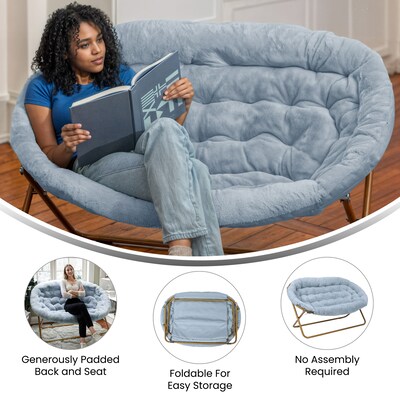 Flash Furniture Eleanor Faux Fur Folding Double Saucer Chair, Dusty Aqua (FVFDS1AQSGD)