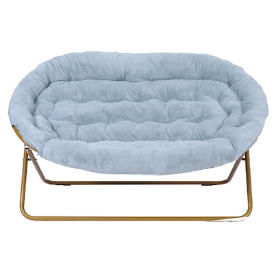 Flash Furniture Eleanor Faux Fur Folding Double Saucer Chair, Dusty Aqua (FVFDS1AQSGD)