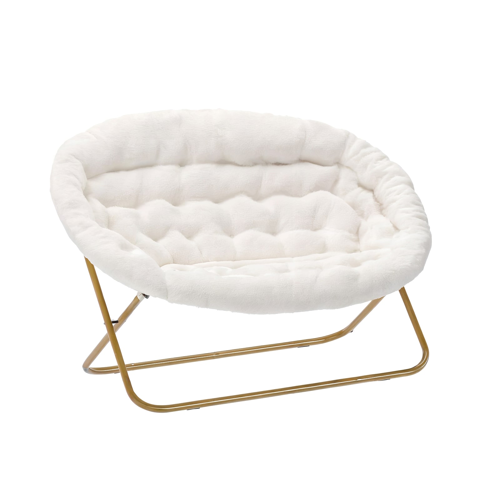 Flash Furniture Eleanor Faux Shearling Folding Double Saucer Chair, Ivory (FVFDS1IVSGD)