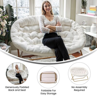 Flash Furniture Eleanor Faux Shearling Folding Double Saucer Chair, Ivory (FVFDS1IVSGD)