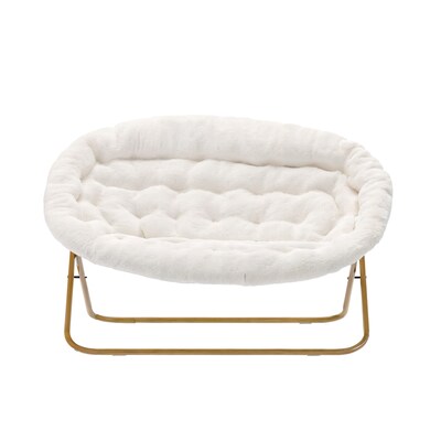 Flash Furniture Eleanor Faux Shearling Folding Double Saucer Chair, Ivory (FVFDS1IVSGD)