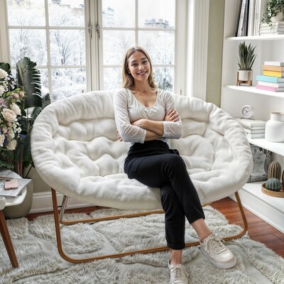 Flash Furniture Eleanor Faux Shearling Folding Double Saucer Chair, Ivory (FVFDS1IVSGD)