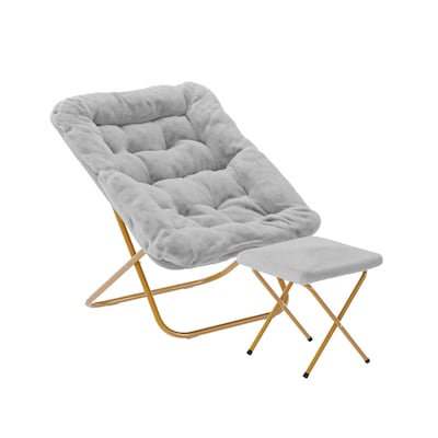 Flash Furniture Archer Faux Fur Folding Saucer Chair with Ottoman, Gray (FVFSC027FRGYSGD)