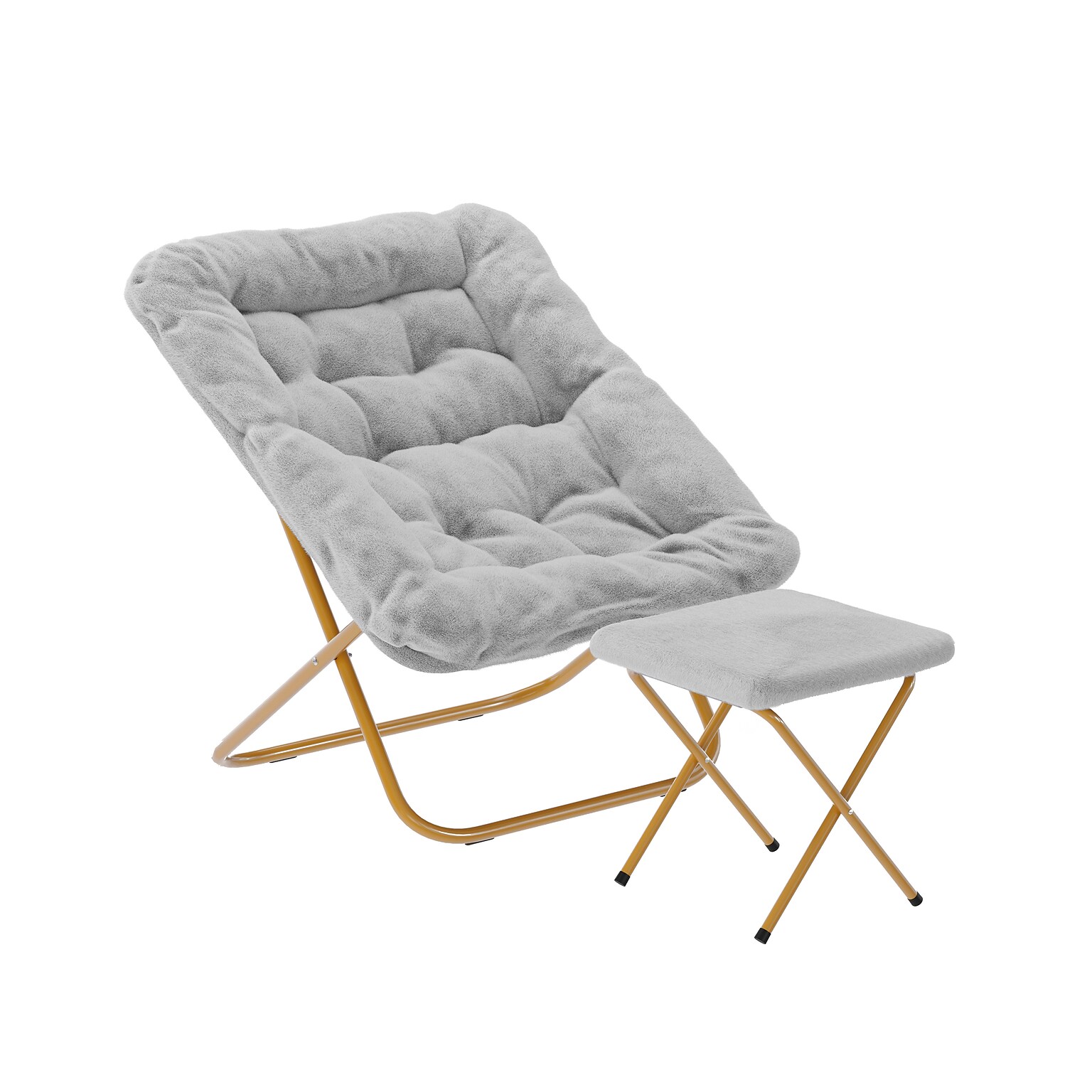 Flash Furniture Archer Faux Fur Folding Saucer Chair with Ottoman, Gray (FVFSC027FRGYSGD)