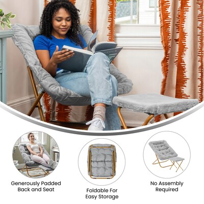 Flash Furniture Archer Faux Fur Folding Saucer Chair with Ottoman, Gray (FVFSC027FRGYSGD)