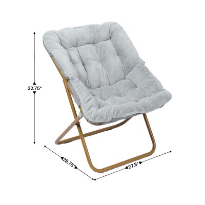 Flash Furniture Archer Faux Fur Folding Saucer Chair with Ottoman, Gray (FVFSC027FRGYSGD)