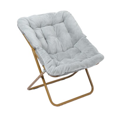 Flash Furniture Archer Faux Fur Folding Saucer Chair with Ottoman, Gray (FVFSC027FRGYSGD)