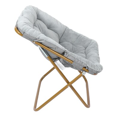 Flash Furniture Archer Faux Fur Folding Saucer Chair with Ottoman, Gray (FVFSC027FRGYSGD)