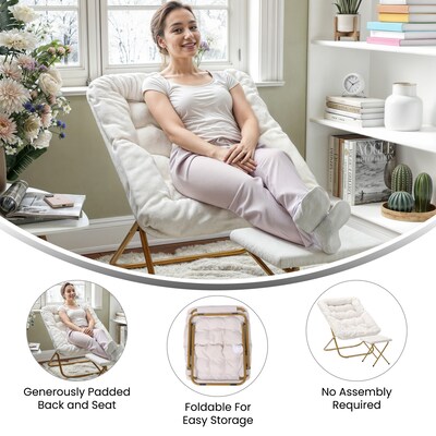 Flash Furniture Archer Faux Shearling Folding Saucer Chair with Ottoman, Ivory (FVFSC027FRIVSGD)