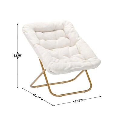 Flash Furniture Archer Faux Shearling Folding Saucer Chair with Ottoman, Ivory (FVFSC027FRIVSGD)