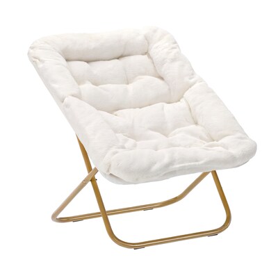 Flash Furniture Archer Faux Shearling Folding Saucer Chair with Ottoman, Ivory (FVFSC027FRIVSGD)