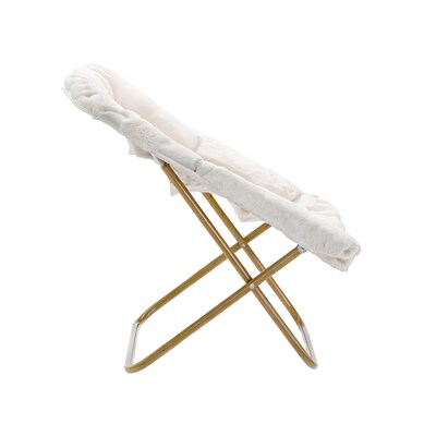 Flash Furniture Archer Faux Shearling Folding Saucer Chair with Ottoman, Ivory (FVFSC027FRIVSGD)
