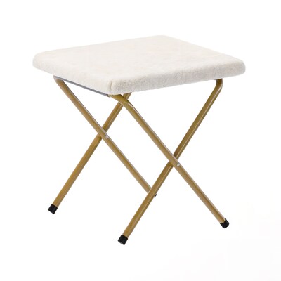 Flash Furniture Archer Faux Shearling Folding Saucer Chair with Ottoman, Ivory (FVFSC027FRIVSGD)