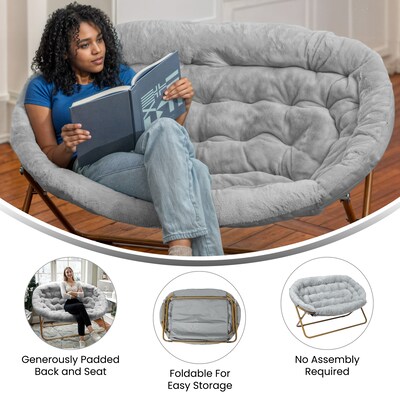 Flash Furniture Eleanor Faux Fur Folding Double Saucer Chair, Gray (FVFDS1GYSGD)