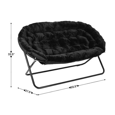 Flash Furniture Eleanor Faux Fur Folding Double Saucer Chair with 2 Ottomans, Black (FVFDS0012FBKBK)