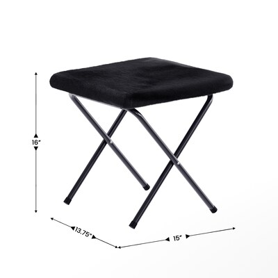 Flash Furniture Eleanor Faux Fur Folding Double Saucer Chair with 2 Ottomans, Black (FVFDS0012FBKBK)