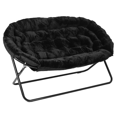 Flash Furniture Eleanor Faux Fur Folding Double Saucer Chair with 2 Ottomans, Black (FVFDS0012FBKBK)