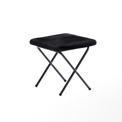 Flash Furniture Eleanor Faux Fur Folding Double Saucer Chair with 2 Ottomans, Black (FVFDS0012FBKBK)