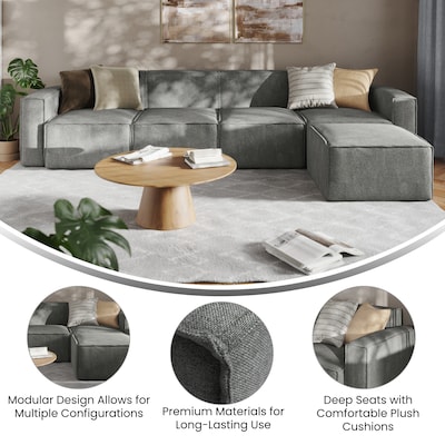 Flash Furniture Bridgetown 129.75" Fabric Modular Sectional Sofa, Dark Gray, 5-Pieces (ISIT22315SECDKG)