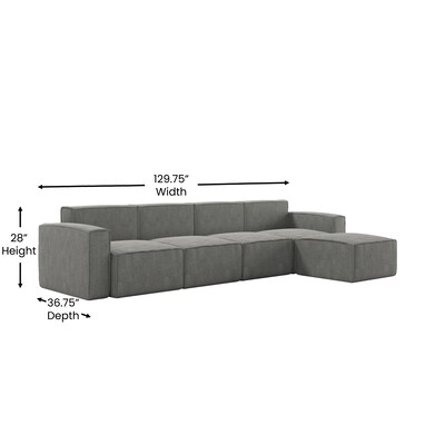 Flash Furniture Bridgetown 129.75" Fabric Modular Sectional Sofa, Dark Gray, 5-Pieces (ISIT22315SECDKG)