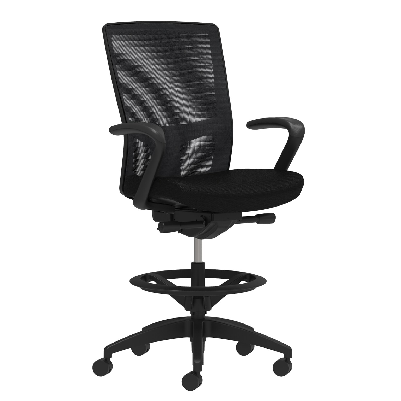 Union & Scale Workplace2.0™ Fabric Stool, Black, Integrated Lumbar, Fixed Arms, Synchro-Tilt Seat Control (53859)