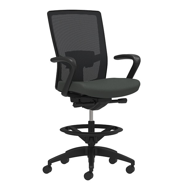 Union & Scale Workplace2.0™ Fabric Stool, Iron Ore, Adjustable Lumbar, Fixed Arms, Synchro-Tilt, Partial Assembly Required