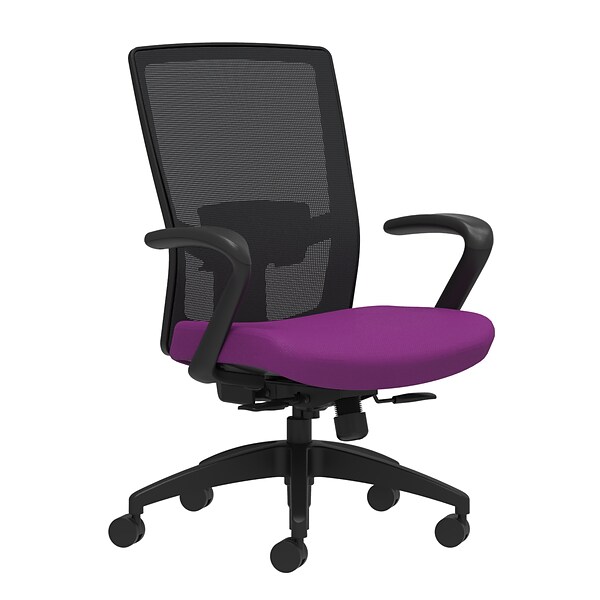 Union & Scale Workplace2.0™ Fabric Task Chair, Amethyst, Adjustable Lumbar, Fixed Arms, Synchro-Tilt with Seat Slide (53623)