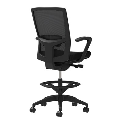 Union & Scale Workplace2.0™ Fabric Stool, Black, Adjustable Lumbar, Fixed Arms, Synchro-Tilt, Partial Assembly Required