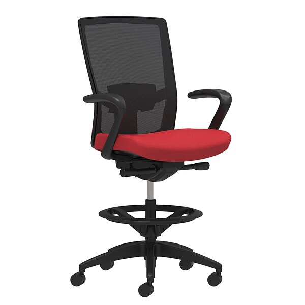 Union & Scale Workplace2.0™ Fabric Stool, Cherry, Adjustable Lumbar, Fixed Arms, Synchro-Tilt Seat Control (53851)