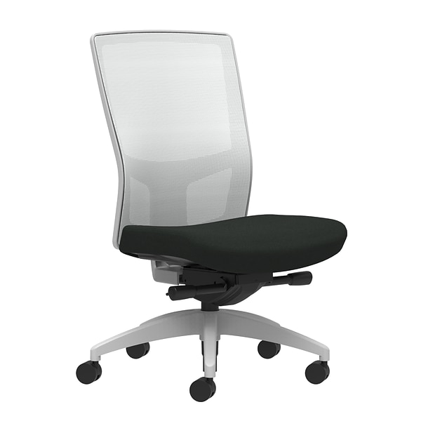 Union & Scale Workplace2.0™ Task Chair, Black Vinyl, Integrated Lumbar, Armless, Advanced Synchro-Tilt Seat Control (53572)