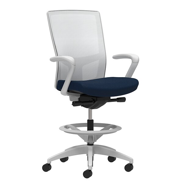 Union & Scale Workplace2.0™ Fabric Stool, Navy, Integrated Lumbar, Fixed Arms, Synchro-Tilt, Partial Assembly Required