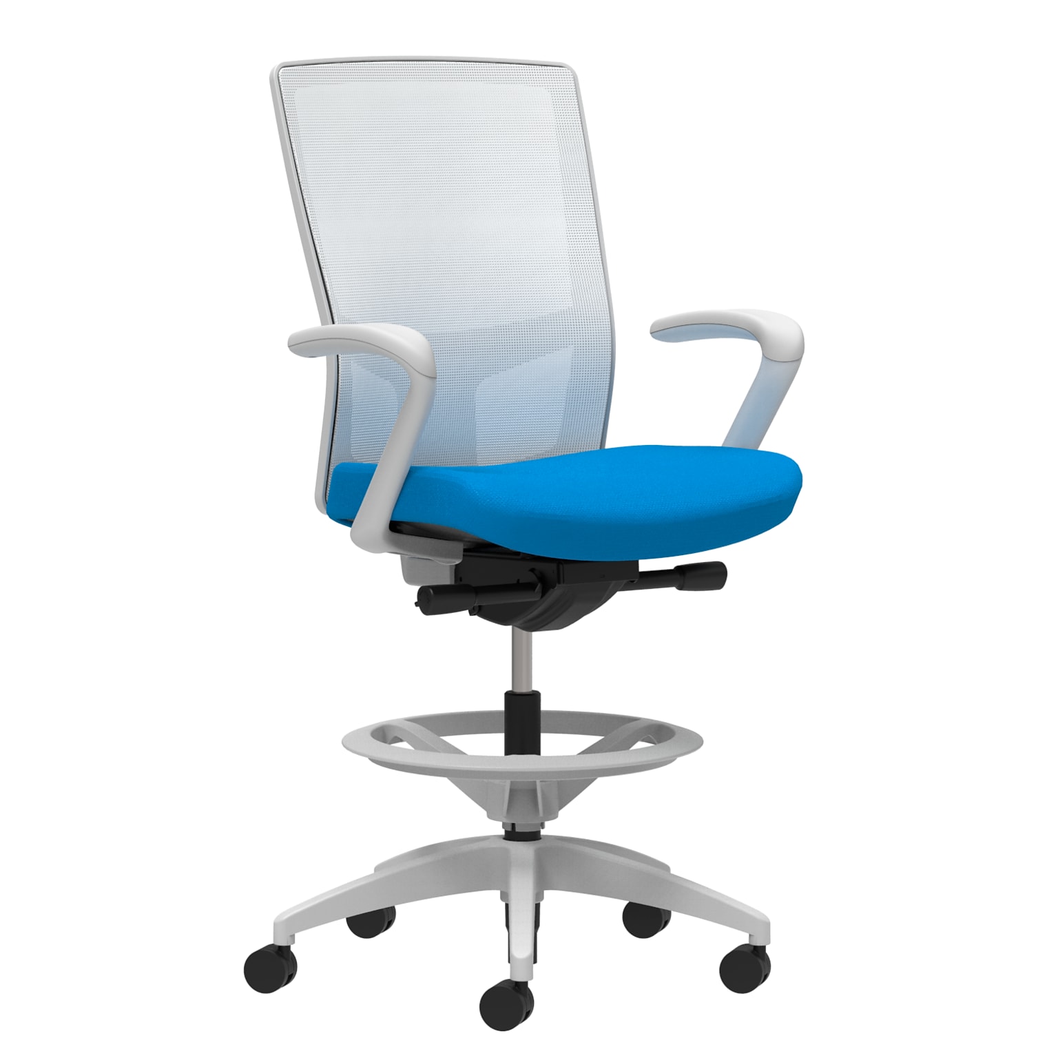 Union & Scale Workplace2.0™ Fabric Stool, Cobalt, Integrated Lumbar, Fixed Arms, Synchro-Tilt, Partial Assembly Required