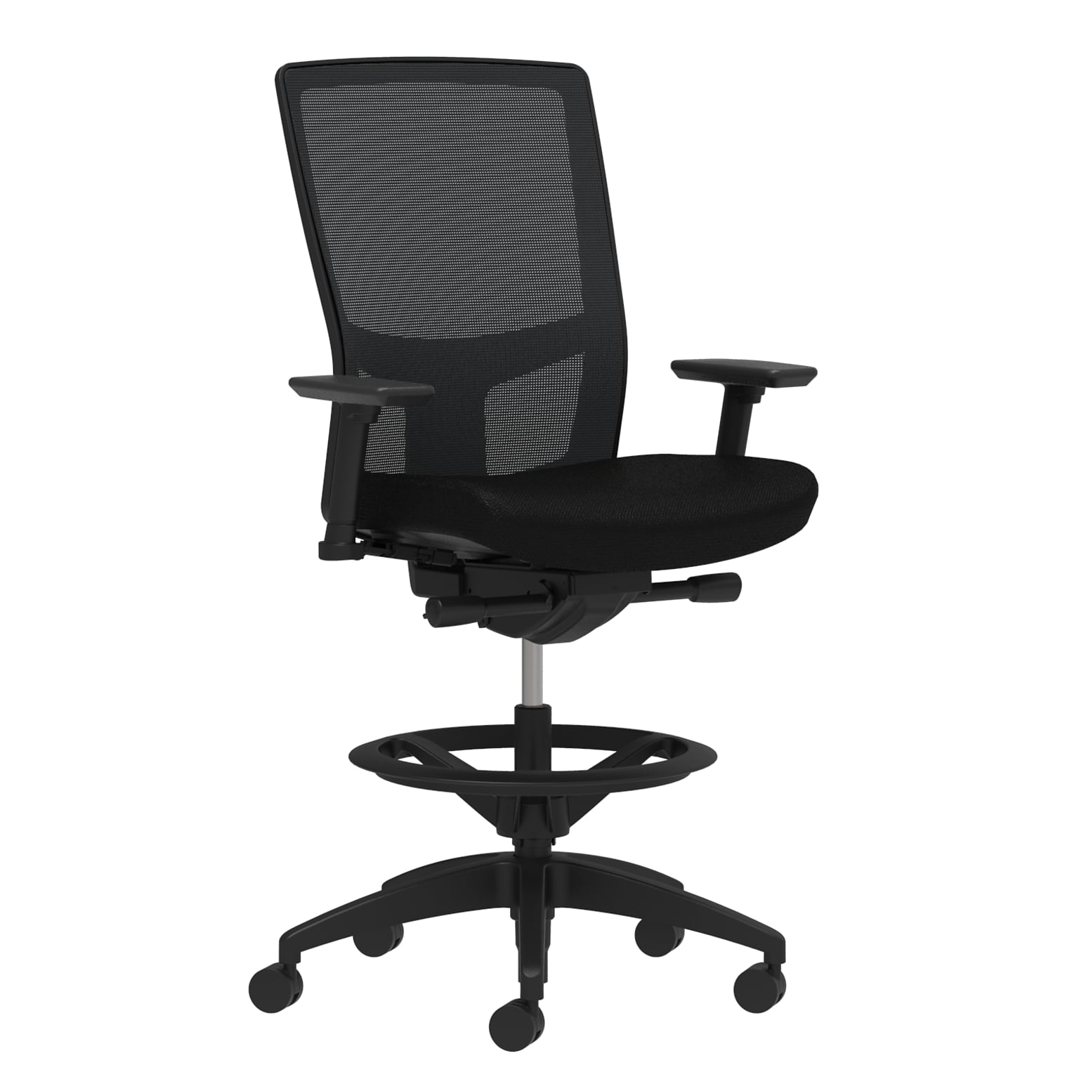 Union & Scale Workplace2.0™ Fabric Stool, Black, Integrated Lumbar, Height & Width Adjustable Arms, Synchro-Tilt Control (53840)