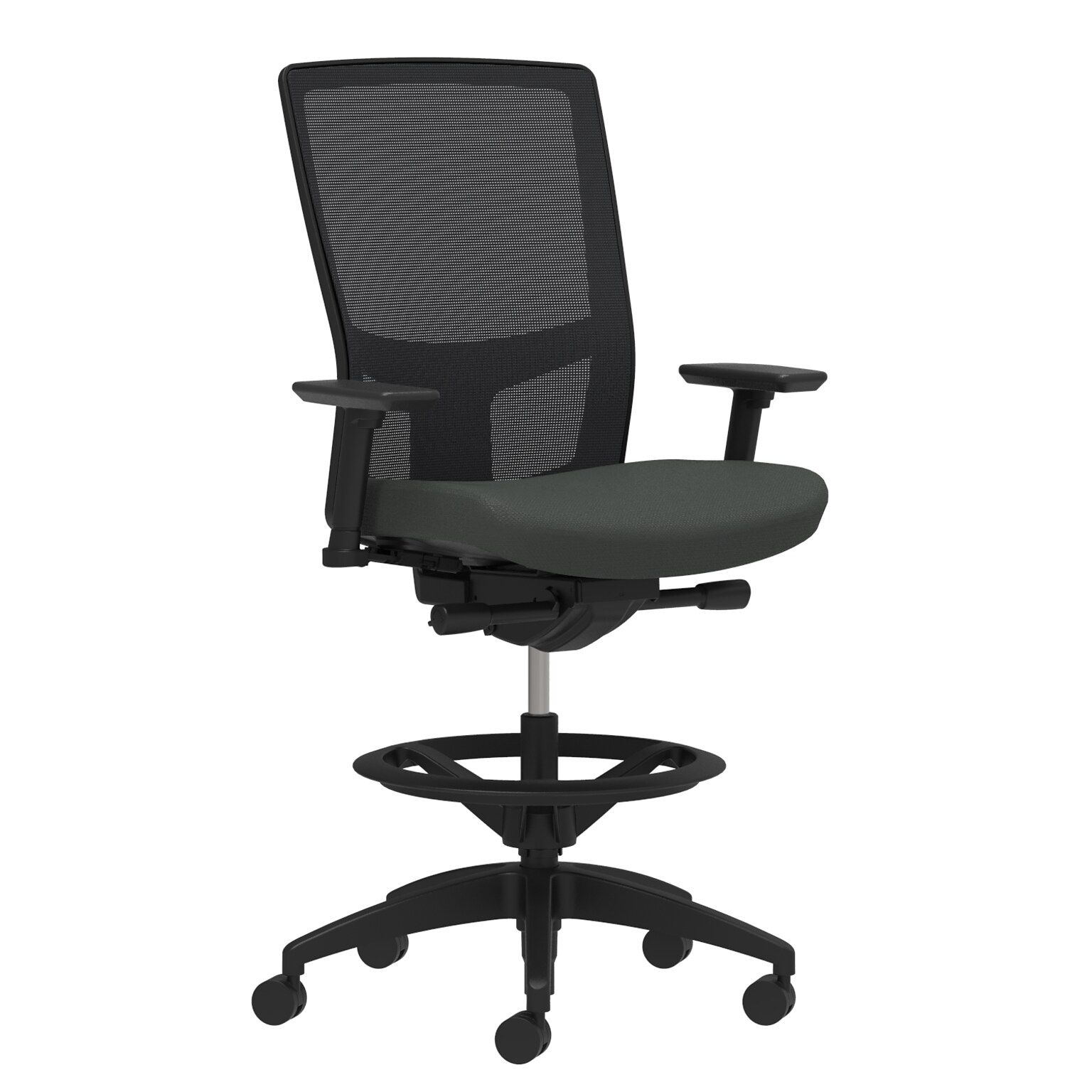 Union & Scale Workplace2.0™ Fabric Stool, Iron Ore, Integrated Lumbar, 2D Arms, Synchro-Tilt (53841)