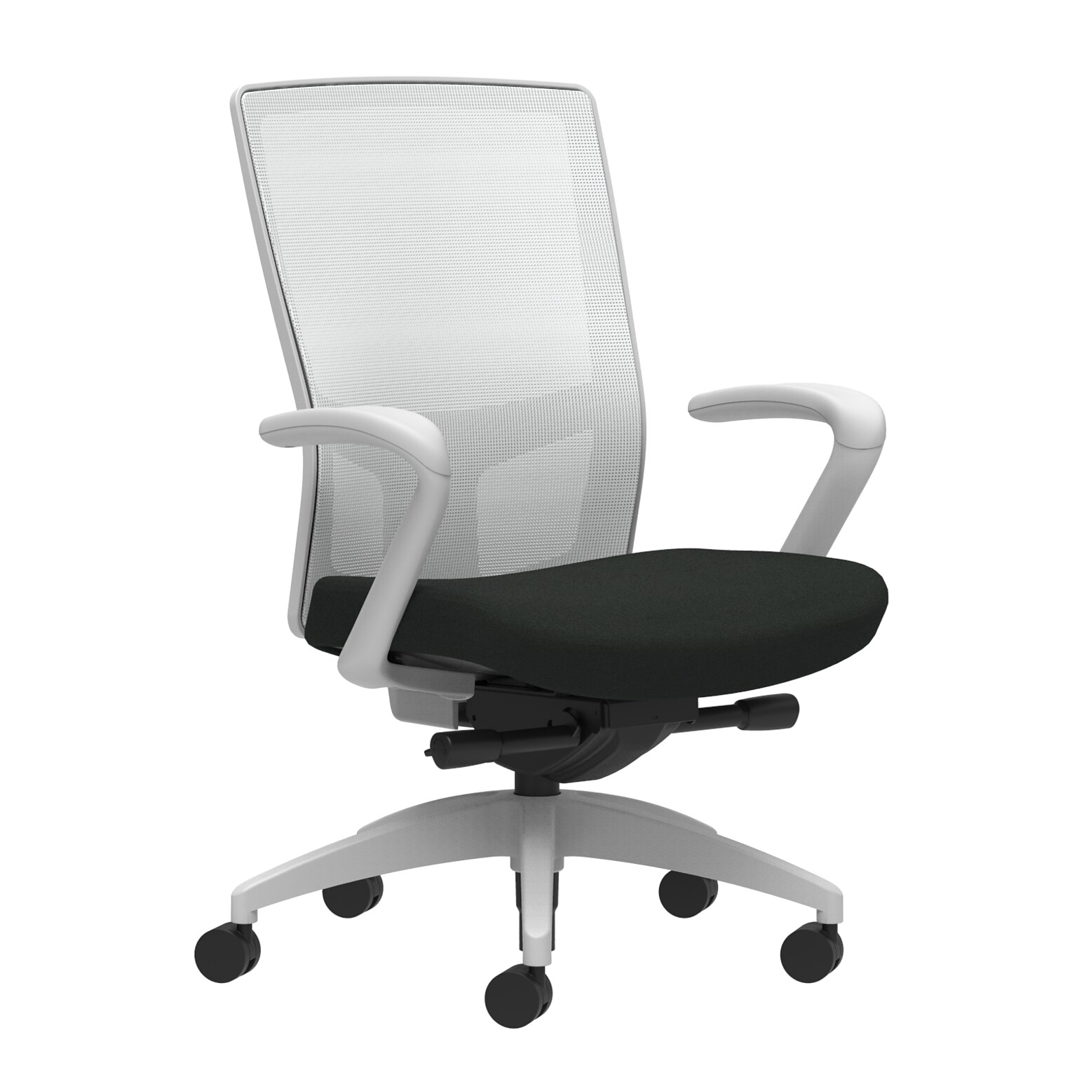 Union & Scale Workplace2.0™ Task Chair, Black Vinyl, Integrated Lumbar, Fixed Arms, Advanced Synchro-Tilt Seat Control (53594)