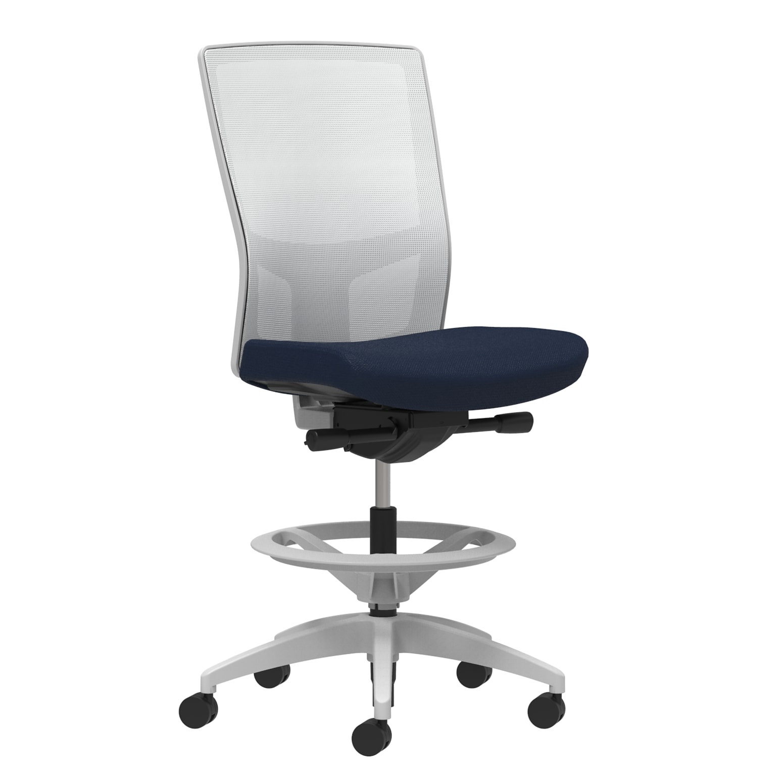 Union & Scale Workplace2.0™ Fabric Stool, Navy, Integrated Lumbar, Armless, Synchro-Tilt, Partial Assembly Required