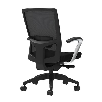 Union & Scale Workplace2.0™ Fabric Task Chair, Black, Adjustable Lumbar, Fixed Arms, Advanced Synchr