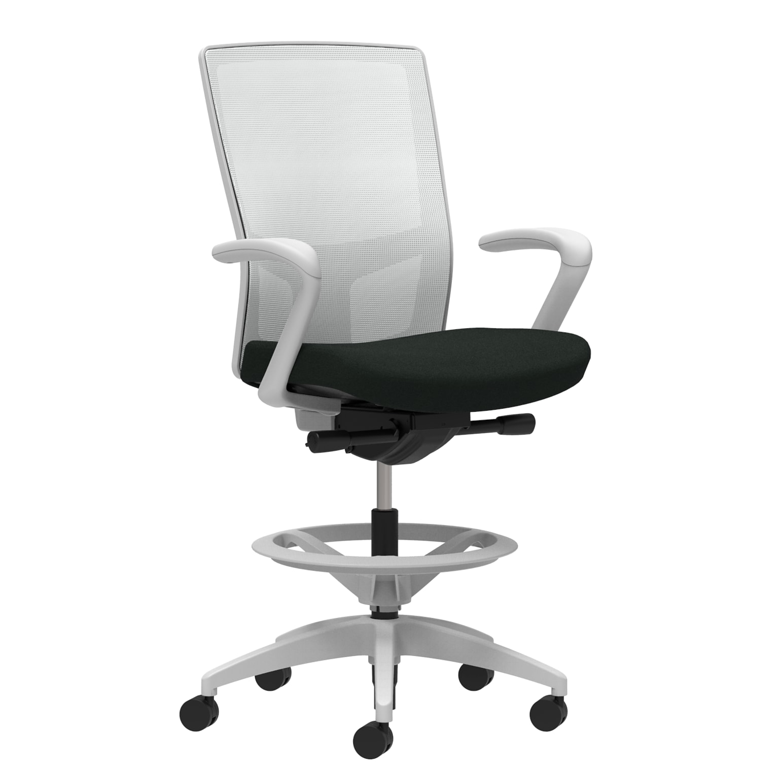 Union & Scale Workplace2.0™ Stool, Black Vinyl, Integrated Lumbar, Fixed Arms, Synchro-Tilt Seat Control (53801)