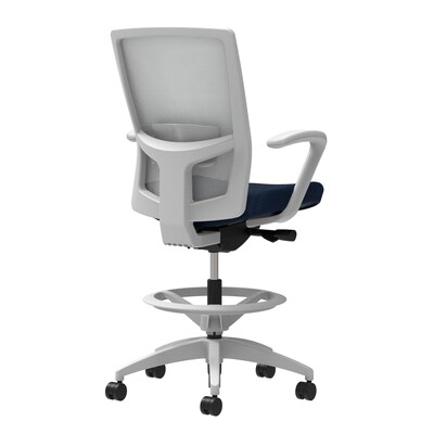 Union & Scale Workplace2.0™ Fabric Stool, Navy, Adjustable Lumbar, Fixed Arms, Synchro-Tilt Seat Control (53802)