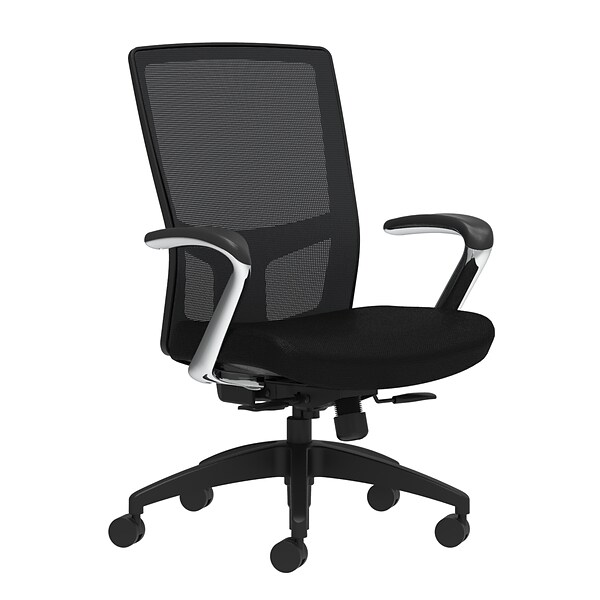 Union & Scale Workplace2.0™ Fabric Task Chair, Black, Integrated Lumbar, Fixed Arms, Synchro-Tilt w/ Seat Slide Control (53679)