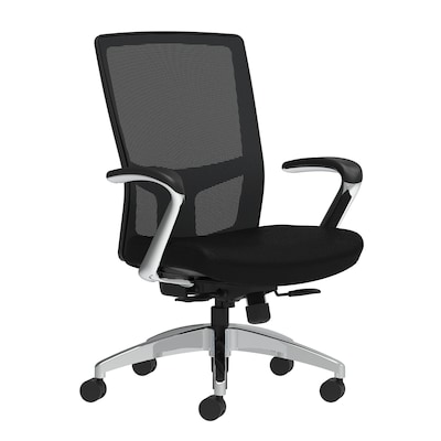 Union & Scale Workplace2.0™ Fabric Task Chair, Black, Integrated Lumbar, Fixed Arms, Synchro-Tilt w/