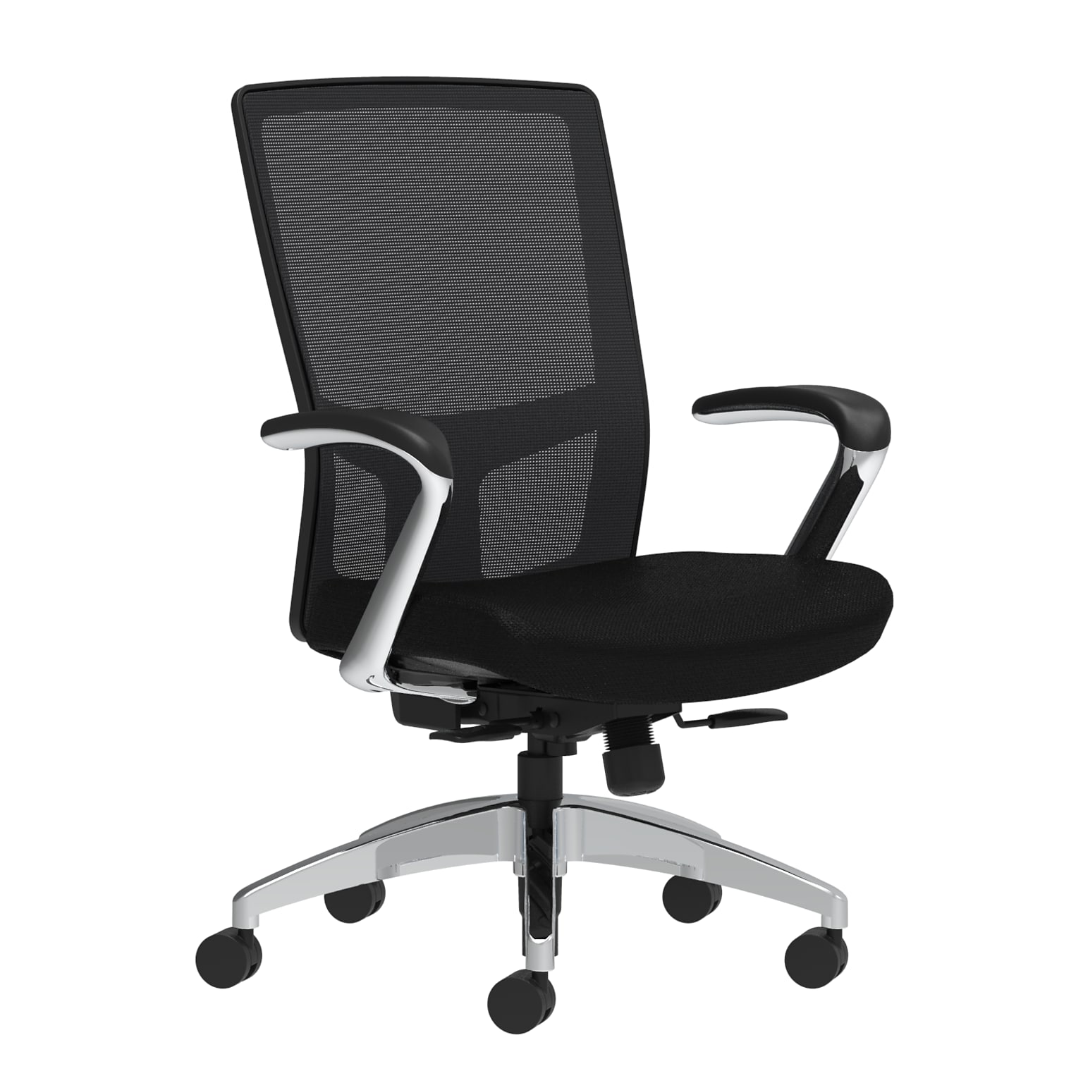 Union & Scale Workplace2.0™ Fabric Task Chair, Black, Integrated Lumbar, Fixed Arms, Synchro-Tilt w/ Seat Slide Control (53671)