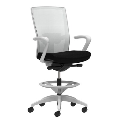 Union & Scale Workplace2.0™ Fabric Stool, Black, Adjustable Lumbar, Fixed Arms, Synchro-Tilt Seat Control (53796)