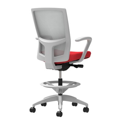 Union & Scale Workplace2.0™ Fabric Stool, Cherry, Integrated Lumbar, Fixed Arms, Synchro-Tilt, Parti