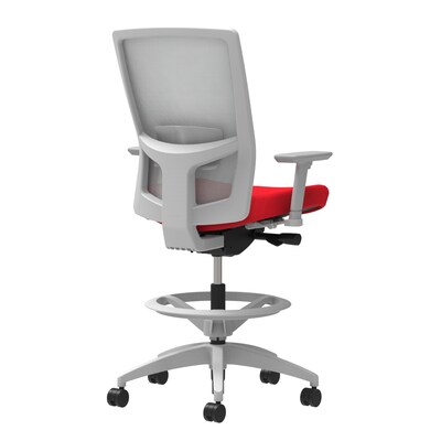Union & Scale Workplace2.0™ Fabric Stool, Ruby Red, Adjustable Lumbar, 2D Arms, Synchro-Tilt (53782)